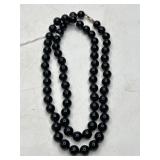 28 Inch Black Onyx Bead Necklace Gold-Filled Clasp