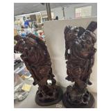 22" Asian Carved Wood Figural Statues