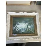 W. Kolomy White Dove Painting in Framed 19x17"