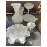 8 Piece White Milk Glass Tableware Collection