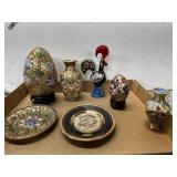 Asian Cloisonné Vases, Eggs & 24kt Gold Plates