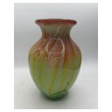 9" Multicolor Art Glass Vase With Green Interior