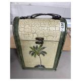 Palm Motif Wine Carrier With 2 Glass Oil Lamps