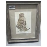 Framed Prairie Dog Art Signed H. Powell 10x12"