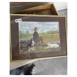 Original Drawing of Boy Fishing with Two Dogs
