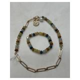 Necklace and Bracelet Set: Pearl & Hardstone