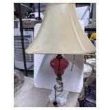 Glass Table Lamp With Pink Glass and Milk Glass