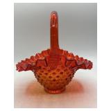 Fenton Amberina Hobnail Glass Basket with Handle
