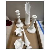 Jenkins Hobnail Milk Glass Decor Lot, 6 Pcs