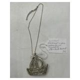 Large Sterling Filigree Sailboat Pendant Signed