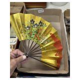 Japanese Gold Paper Folding Fan With Floral Motif