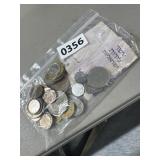 Foreign Coins and Israeli 10 Shekel Note