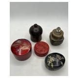 5 Asian Boxes: Lacquer, Cinnabar, Brass