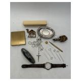 Estate Lot: Plates, Watch, Rosary, Figurines