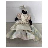 Vintage 20" Black Cloth Doll in Plaid Dress
