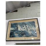Signed Nautical Sailboat Print, 40x30" Framed