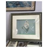Framed Canoe Woman Print 37x31" c.1975