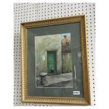 Framed Watercolor Cat Scene Signed Caraholy 19x22"