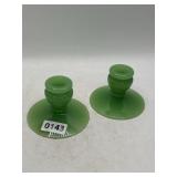 Pair Jade Glass Candleholders, Green