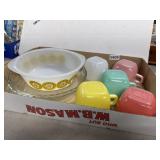 Glasbake Milk Glass Dishes & Pastel Mugs Set