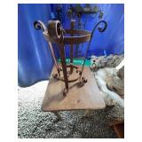 Wood Side Table With Drawer And Metal Stand