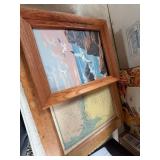 Three Framed Coastal Artworks and Nautical Chart