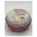Fenton Hand Painted Floral Trinket Box Signed