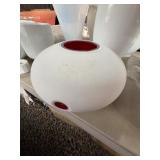 White and Red Art Glass Vase, Spherical Form