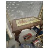 Wood Side Table With Carriage Scene Top, 20" Tall