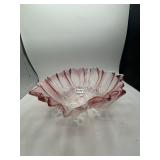 12" Pink and Clear Art Glass Bowl