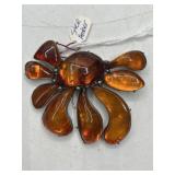Sterling Freeform Amber Brooch
