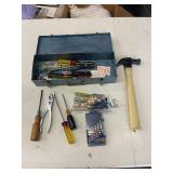 METAL TOOL BOX WITH ASSORTED TOOLS