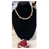 FRESH WATER PEARL GREEN BEAD NECKLACE & BRACELET