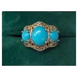THREE STONE TURQUOISE RING IN STERLING SIZE 6