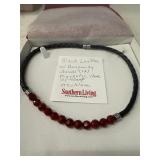 BLACK LEATHER W/ BURGUNDY BEADS NECKLACE