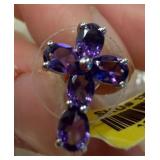 AMETHYST STUD CROSS EARRINGS