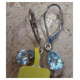 BLUE TOPAZ LEVER BACK EARRINGS IN STERLING
