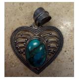 TURQUOISE STONE IN HEART SHAPED STERLING PENDANT