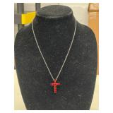 20' RED AUSTRIAN CRYSTAL PENDANT CROSS NECKLACE