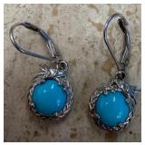 TURQUOISE LEVER BACK EARRINGS IN STERLING