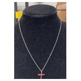 RED SAPPHIRE CROSS PENDANT W/ 20' STAINLESS CHAIN