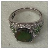 GREEN STONE ON STERLING RING SIZE 7