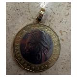 GENUINE SILVER 500 LIRE COIN PENDANT FRAMED