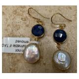 BLUE SAPPHIRE FRESHWATER PEARL EARRINGS