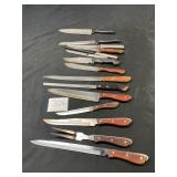 large lot of kitchen knives