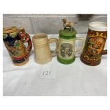 lot of 4 hunting  ceramic beer steins