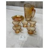 Marigold iridescent glass pitcher set