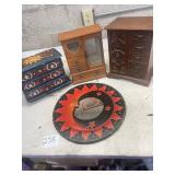 sun and moon wooden mirror and jewelry boxes