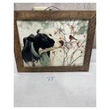 wood framed cow artwork print