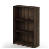 3-Shelf Columbia Walnut Wood Open Bookcase